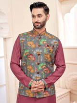 Radiant bright wine waistcoat set with fine craftsmanship