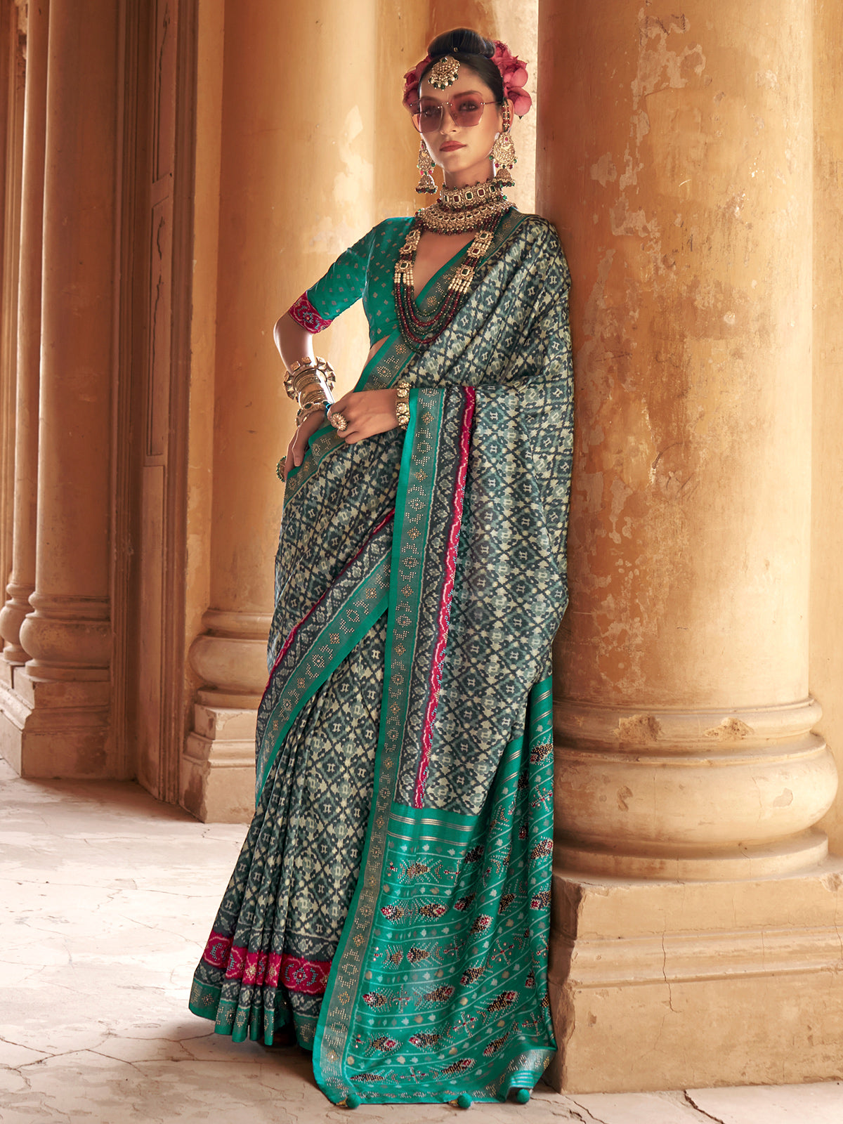 Rama blue ethnic patola saree