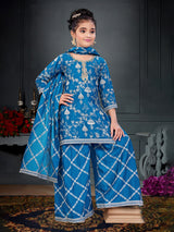 Rama blue pakistani palazzo suit with heavy embellishment