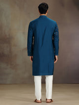 Rama blue silk embroidered and stone work kurta suit