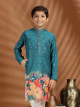 Rama blue silk printed kurta pajama