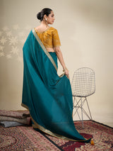 Rama green silk saree for party celebration