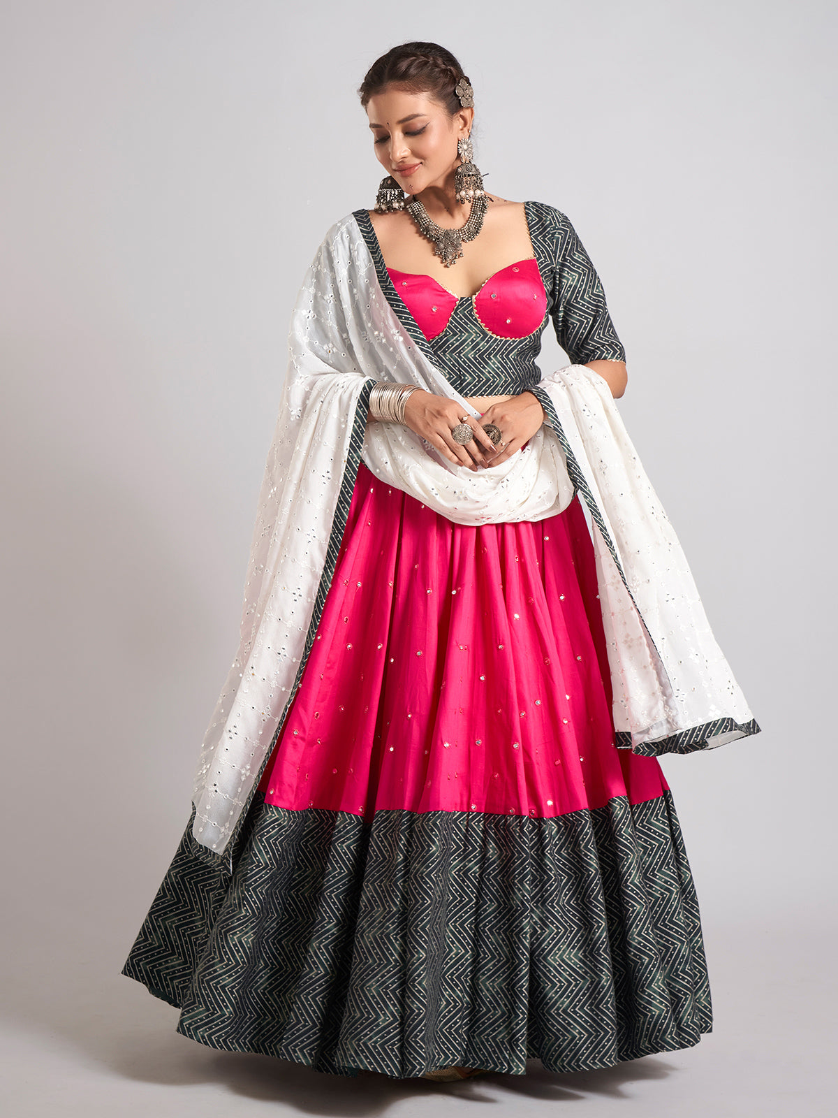 Rani and black silk navratri chaniya choli
