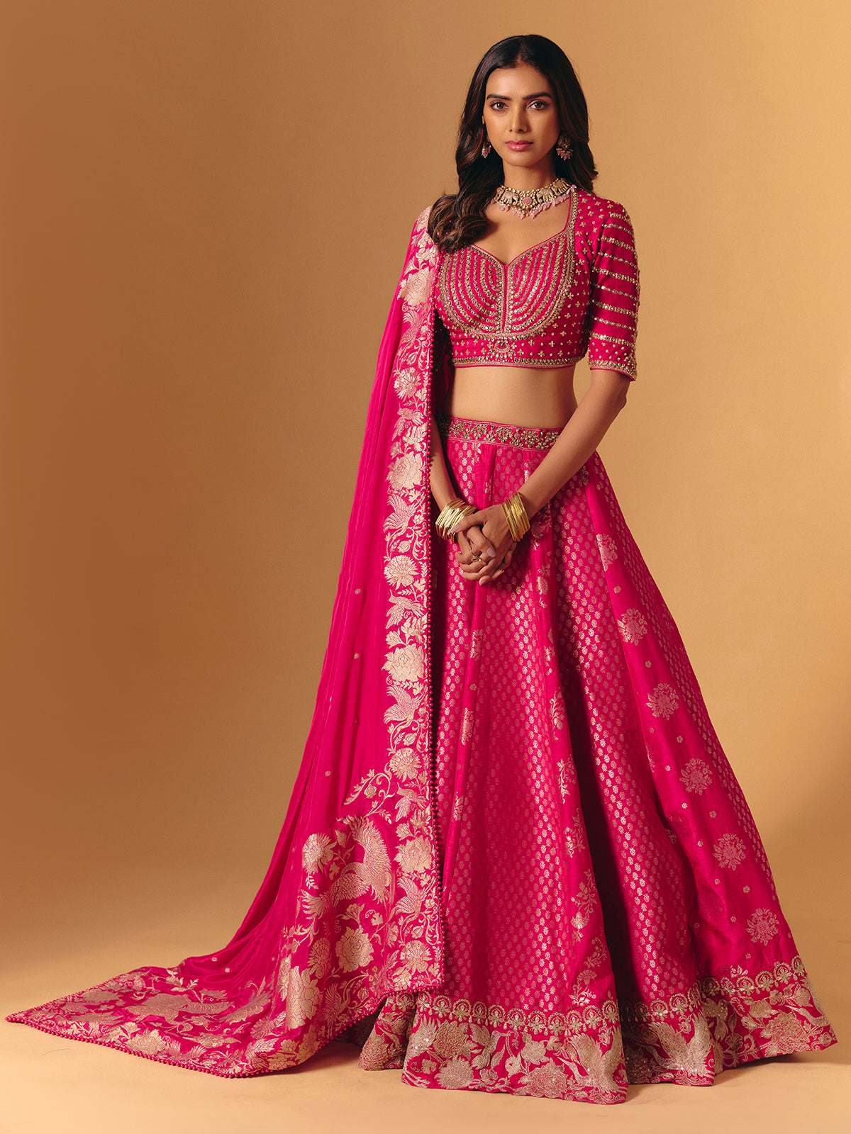 Rani pink banarasi silk embellished lehenga choli