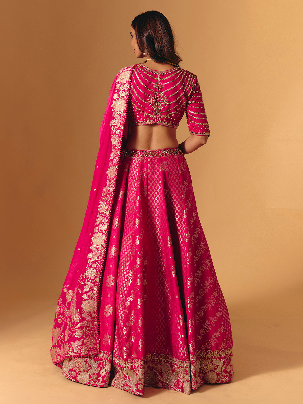 Rani pink banarasi silk embellished lehenga choli