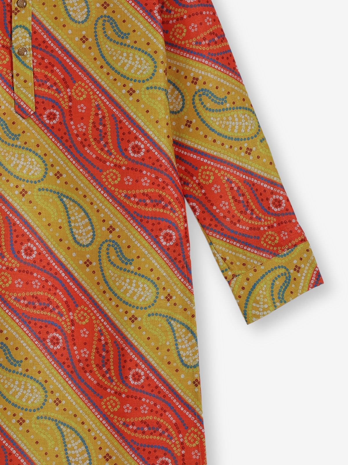 Red and yellow bandhej silk kurta