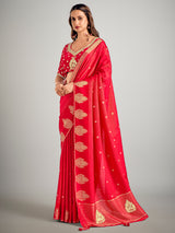 Red dola silk wedding wear zari saree