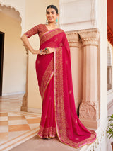 Red festive wear printed georgette saree