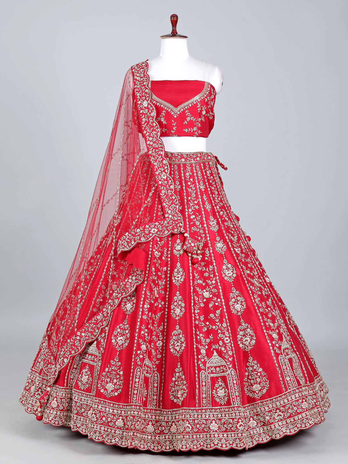 Red raw silk zardosi and beaded bridal lehenga choli