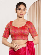 Red ready made blouse in jacquard