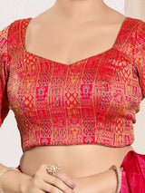 Red ready made blouse in jacquard