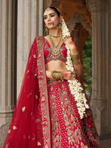 Red silk bridal lehenga choli with sequina and resham shine