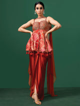 Red silk designer indowestern for women