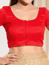 Red silk ready made blouse with zari weaving