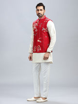 Red silk wedding style waistcoat set for men