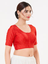 Red tafeta silk zari round neck blouse