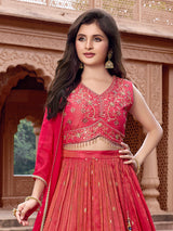 Red wedding wear silk lehenga choli with zari glow