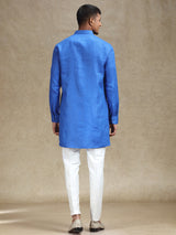 Royal blue zipper closure kurta set for festive charm