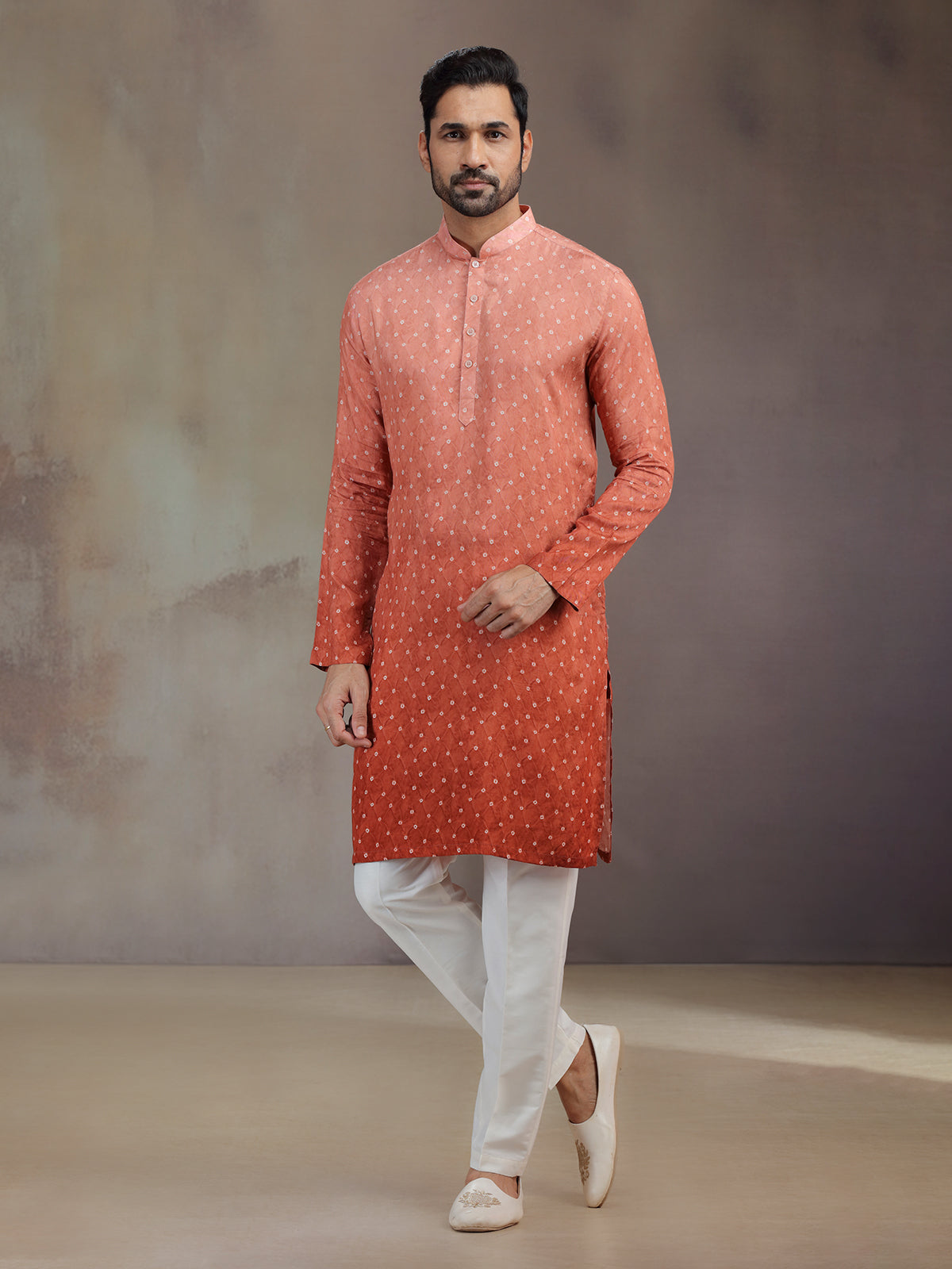 Rust red festive wear kurta suit in silk