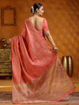 Salmon peach wedding wear silk saree