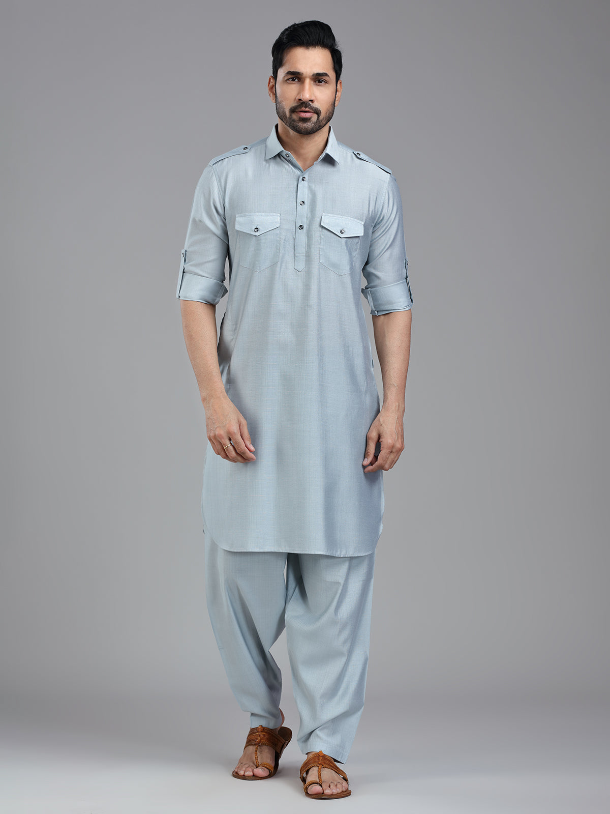 Serene pastle blue mens pathani kurta set