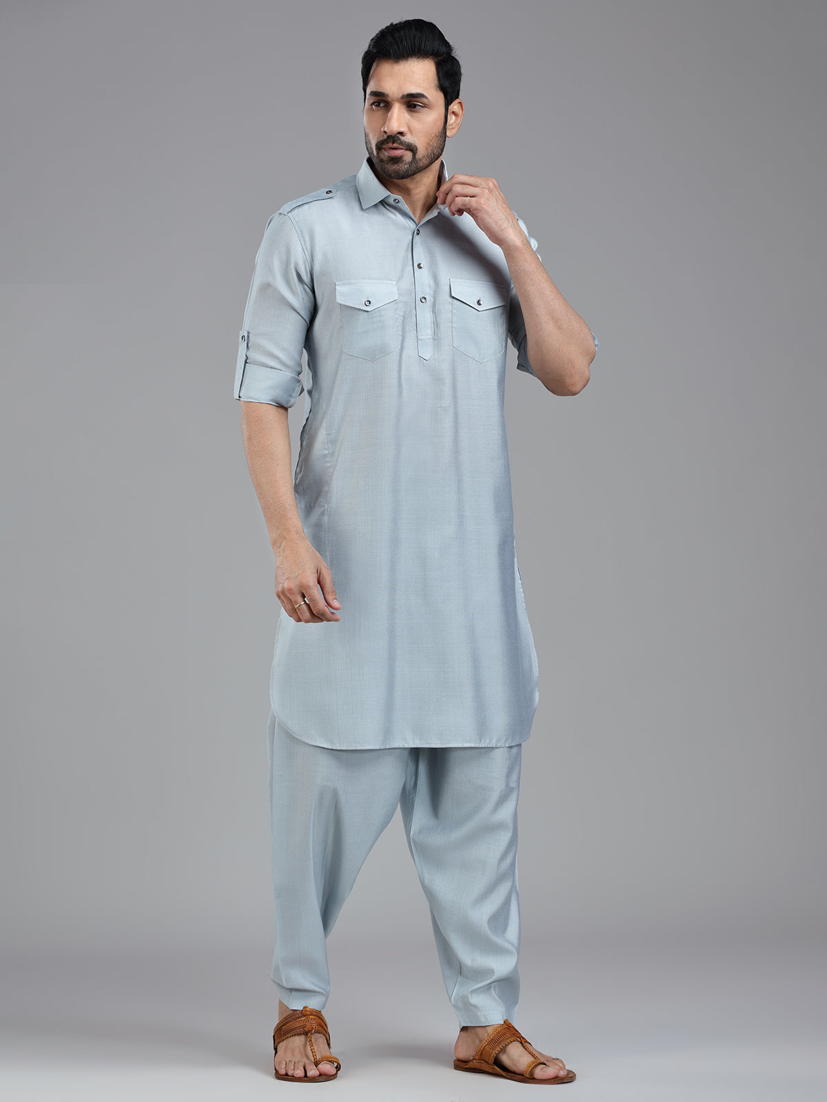 Serene pastle blue mens pathani kurta set