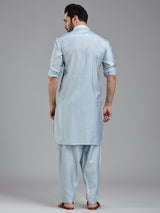 Serene pastle blue mens pathani kurta set