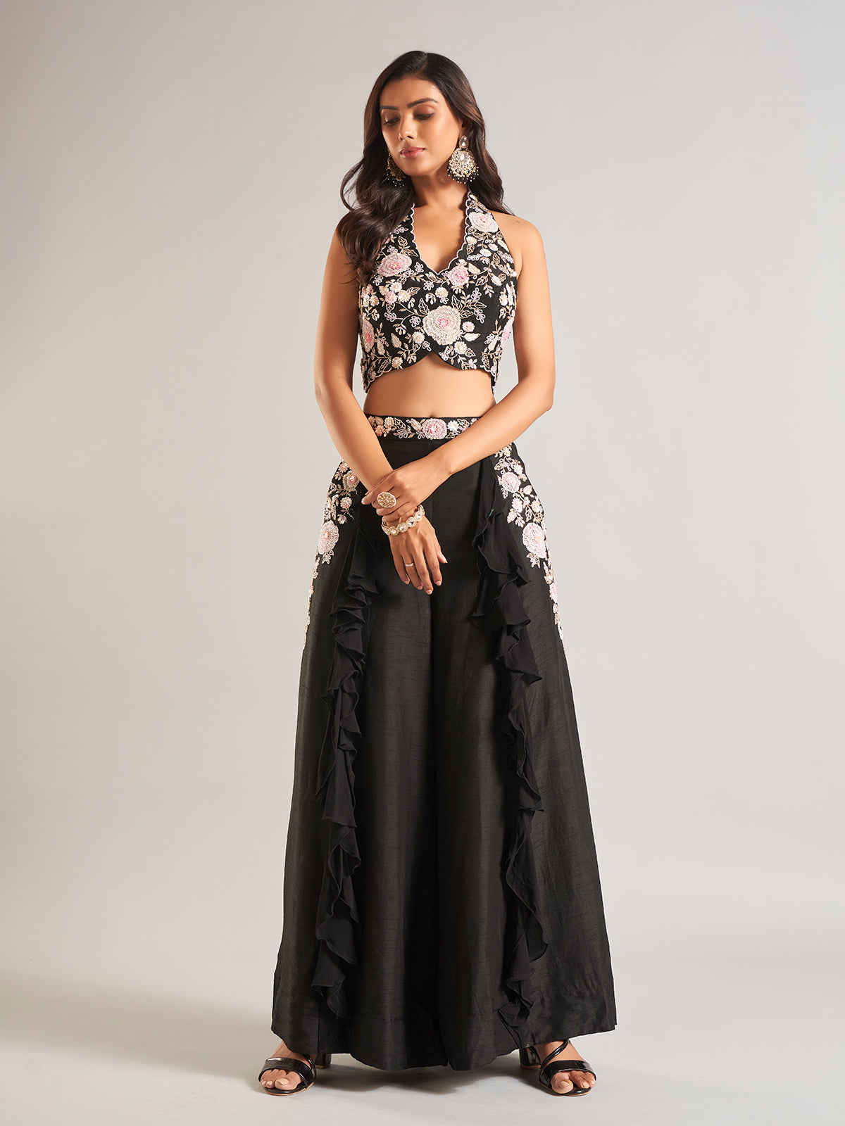 Silk black palazzo salwar suit