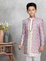 Silk cream textured indowestern