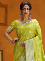 Silk festive wear lime green saree