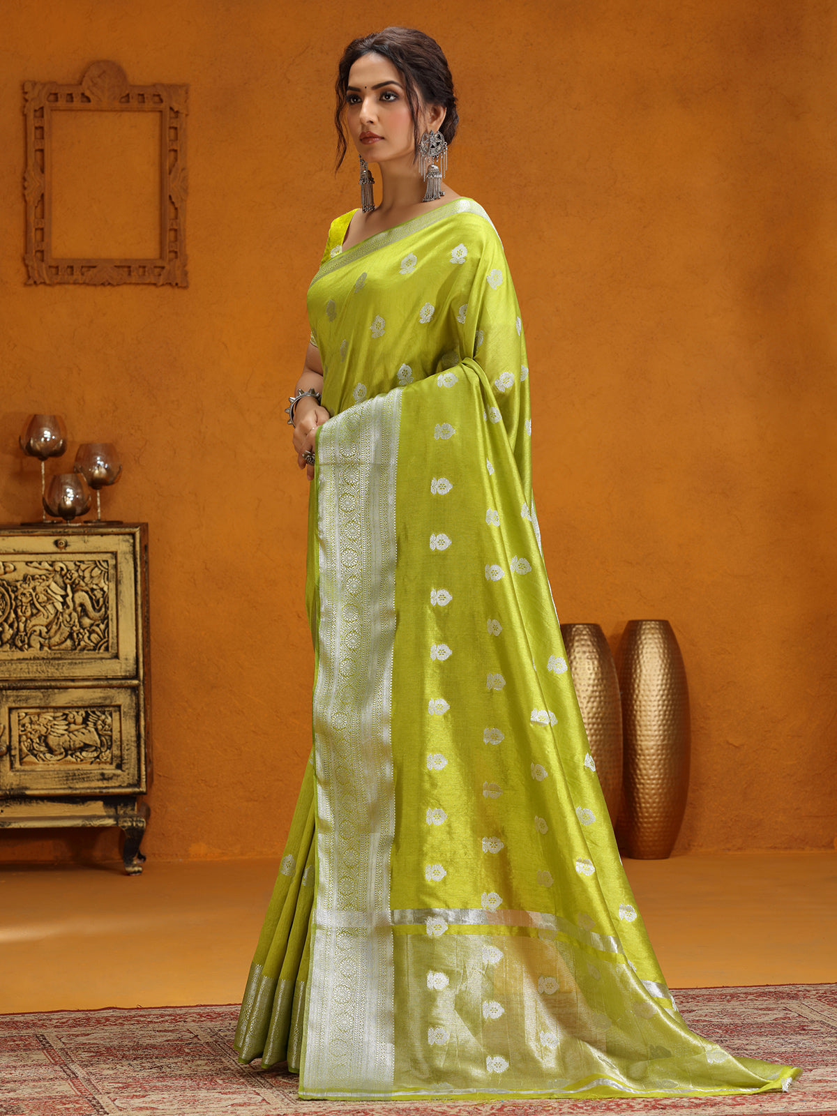 Silk festive wear lime green saree