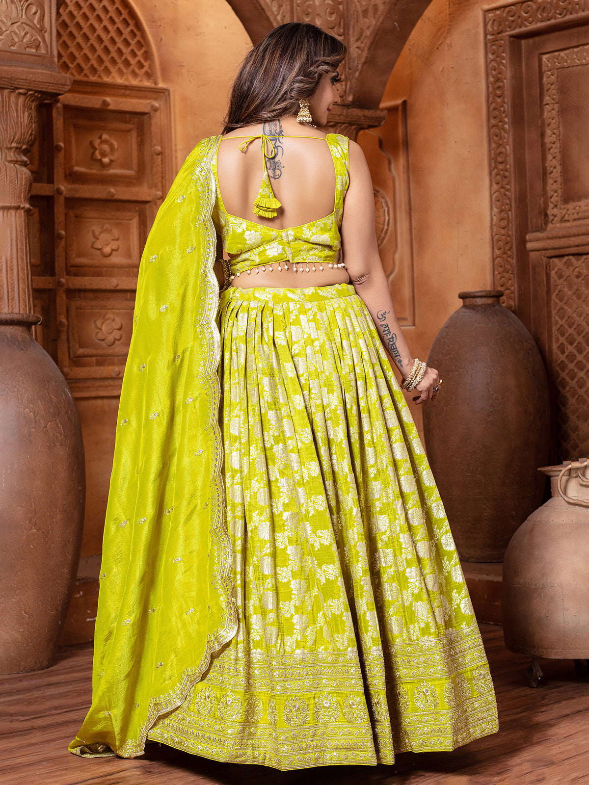 Silk lehenga choli in light green
