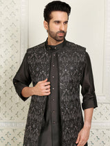 Silk wedding wear waistcoat set in black for men