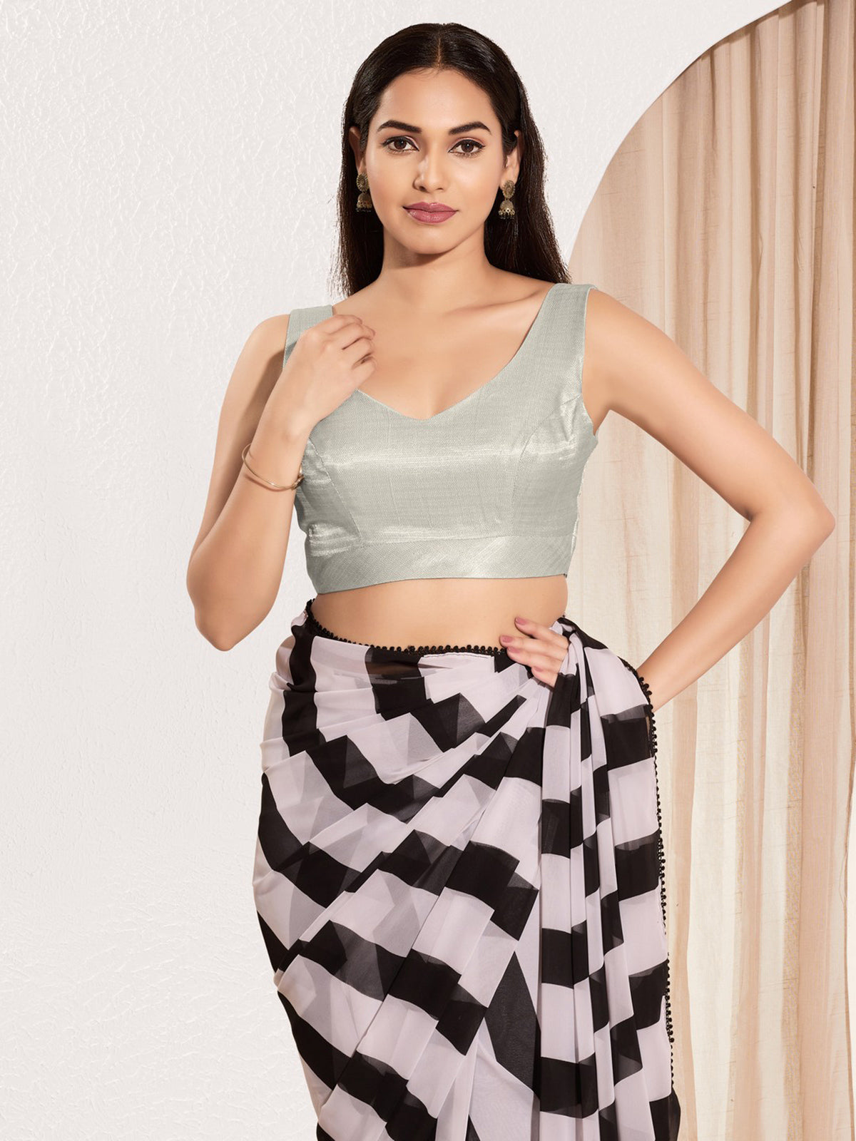 Silver zari weaving sweetheart mulburry silk blouse