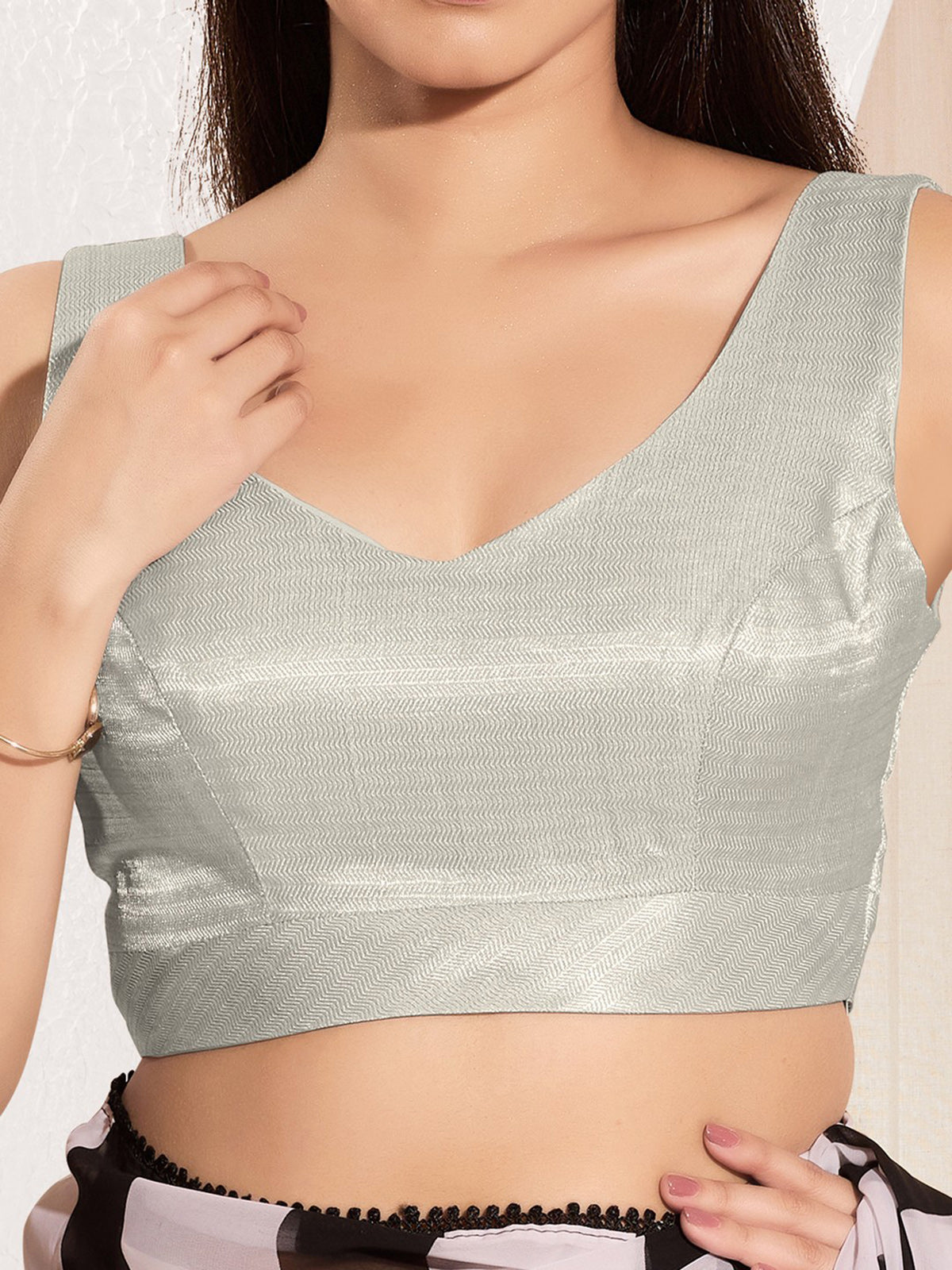 Silver zari weaving sweetheart mulburry silk blouse