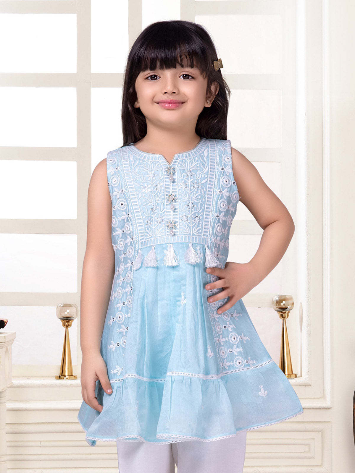 Sky blue embroidery cotton salwar suit
