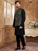 Sleek black resham waistcoat set for the modern gentleman