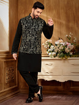 Sleek black resham waistcoat set for the modern gentleman