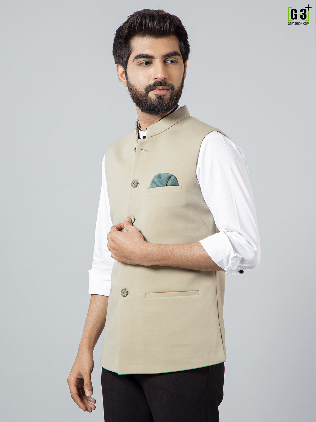 Solid beige cotton silk fabulous waistcoat for men