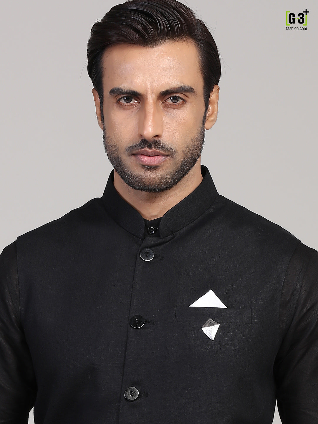 Solid black linen waistcoat set