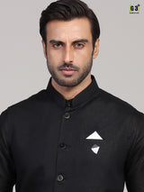 Solid black linen waistcoat set