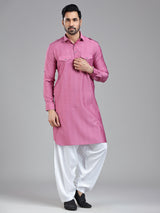 Striking elegant dark pink pathani suit for men