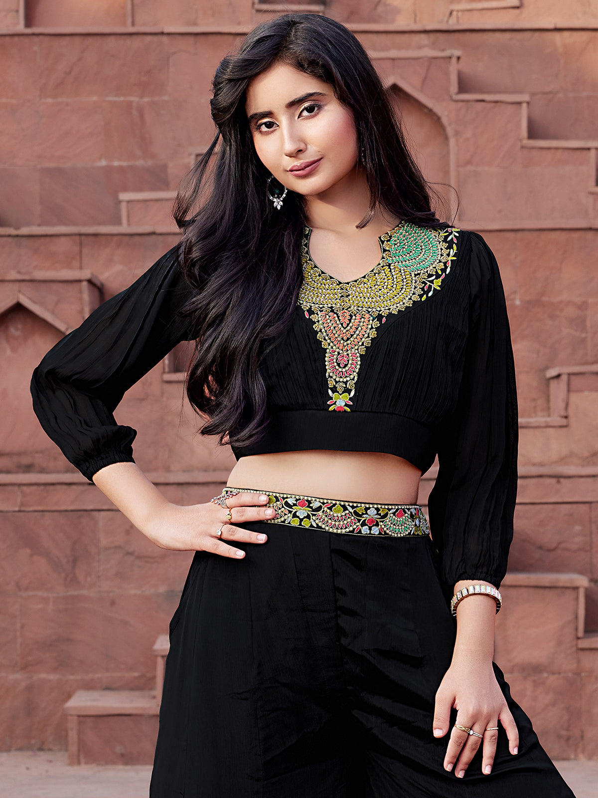 Stunning black crop top palazzo suit