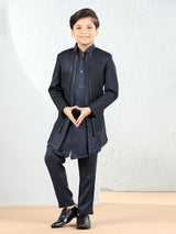 Stunning dark navy silk indowestern