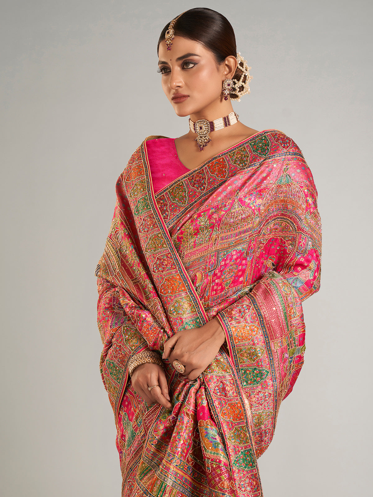 Magenta pashmina silk saree