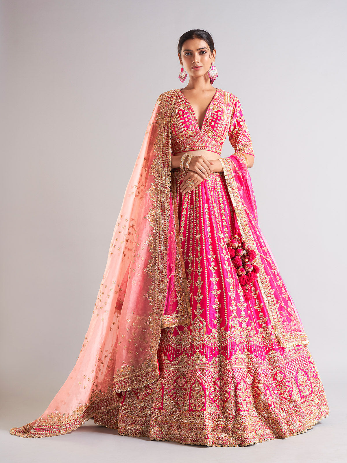 Stunning magenta raw silk lahenga choli