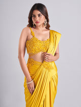 Stunning mustard yellow satin saree