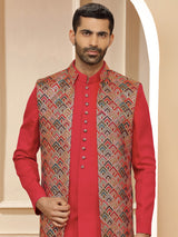 Stunning red terry rayon indowestern