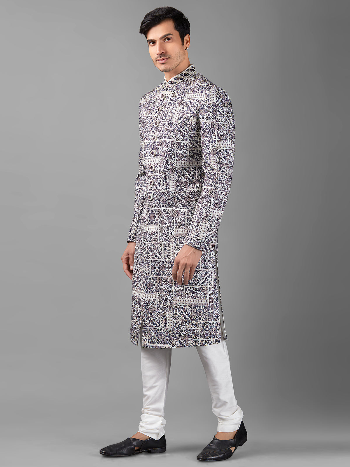 Stunning white embroidery sherwani
