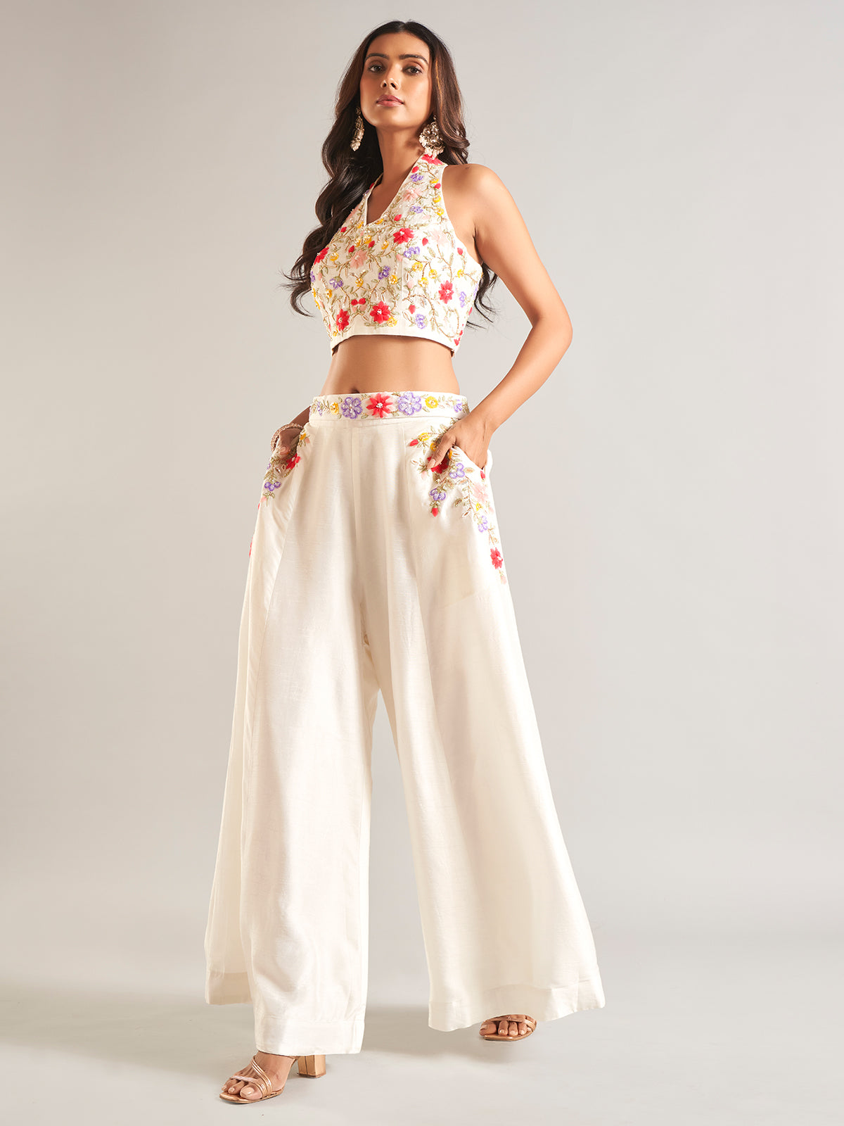 Stunning white georgette palazzo salwar suit